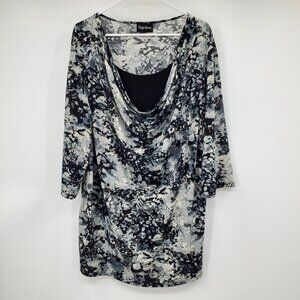 Maggie Barnes Black and Grey Printed‎ Sequin 3/4 Sleeve Blouse Shirt Top 1X